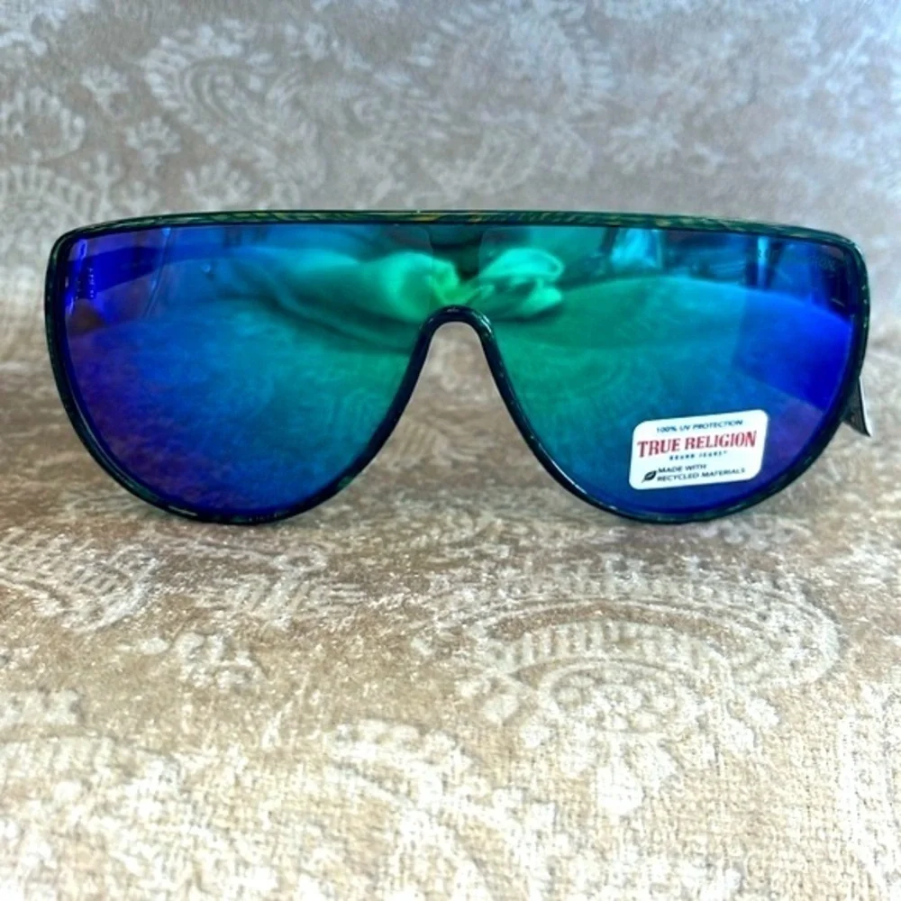 Brand New True Religion Mirrored Shield Aviator Sunglasses Green Frame